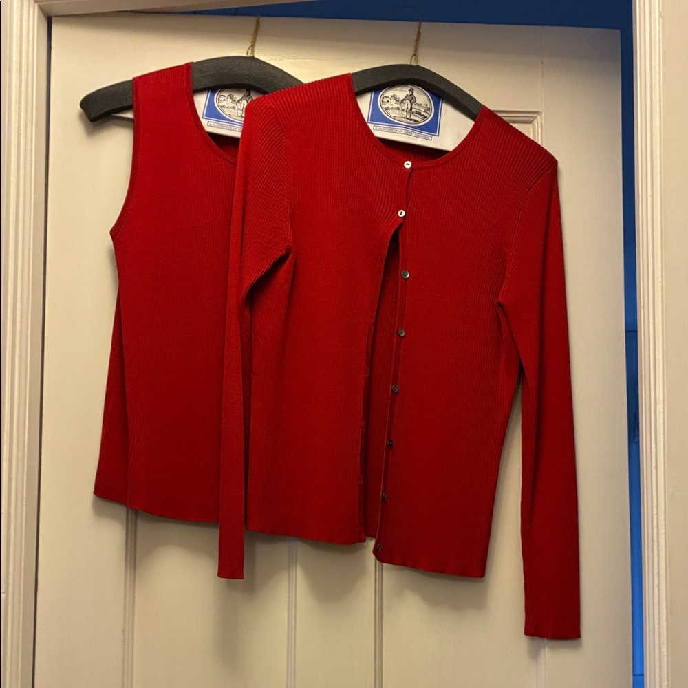 Ann Taylor Red Sweater Cardigan Set